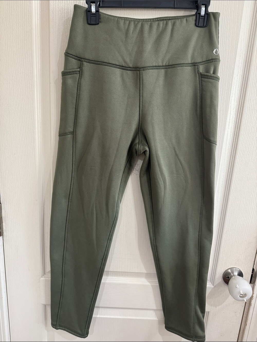High-Rise Fleece Lined Olive Green Pocket Leggings